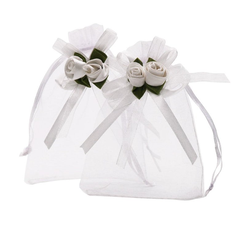 SumDirect Rose Organza Gift Bags - 50Pcs 4x5 inch White Wedding Favor Gift Bags, Jewelry Pouches with Drawstring for Party Wedding Christmas Valentine - Image 1